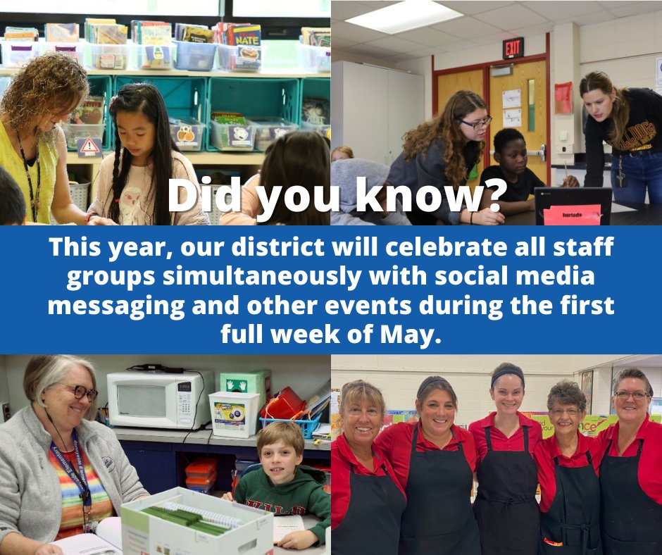 mvpschools's tweet photo. Did you know? This year, our district will celebrate all staff groups simultaneously with social media messaging and other events during Teacher Appreciation Week, the first full week of May. https://t.co/IcAd028xnz