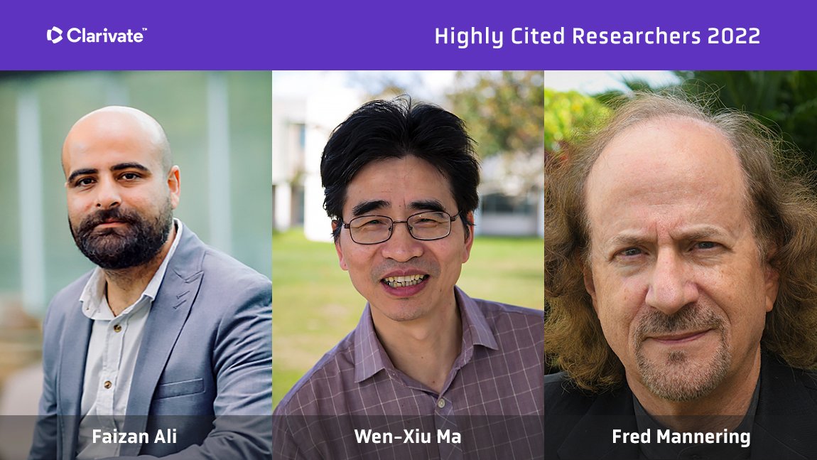 Congratulations to the three USF faculty members who were announced to be among the Highly Cited Researchers 2022 list from Clarivate: 
▪️ Dr. Faizan Ali
▪️ Dr. Wen-Xiu Ma
▪️ Dr. Fred Mannering
Read more: usf.edu/research-innov…
#HighlyCited2022