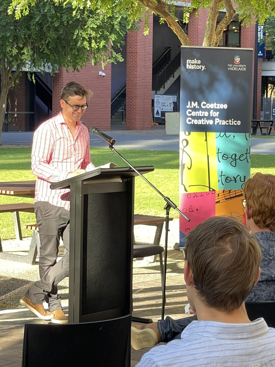 The sunshine before the Adelaide storms! Spectacular weather for the launch of Childhood by Shannon Burns. Discussion by Professor Brian Castro, Professor Jennifer Rutherford and Centre Director Professor Anne Pender was enjoyed by all.