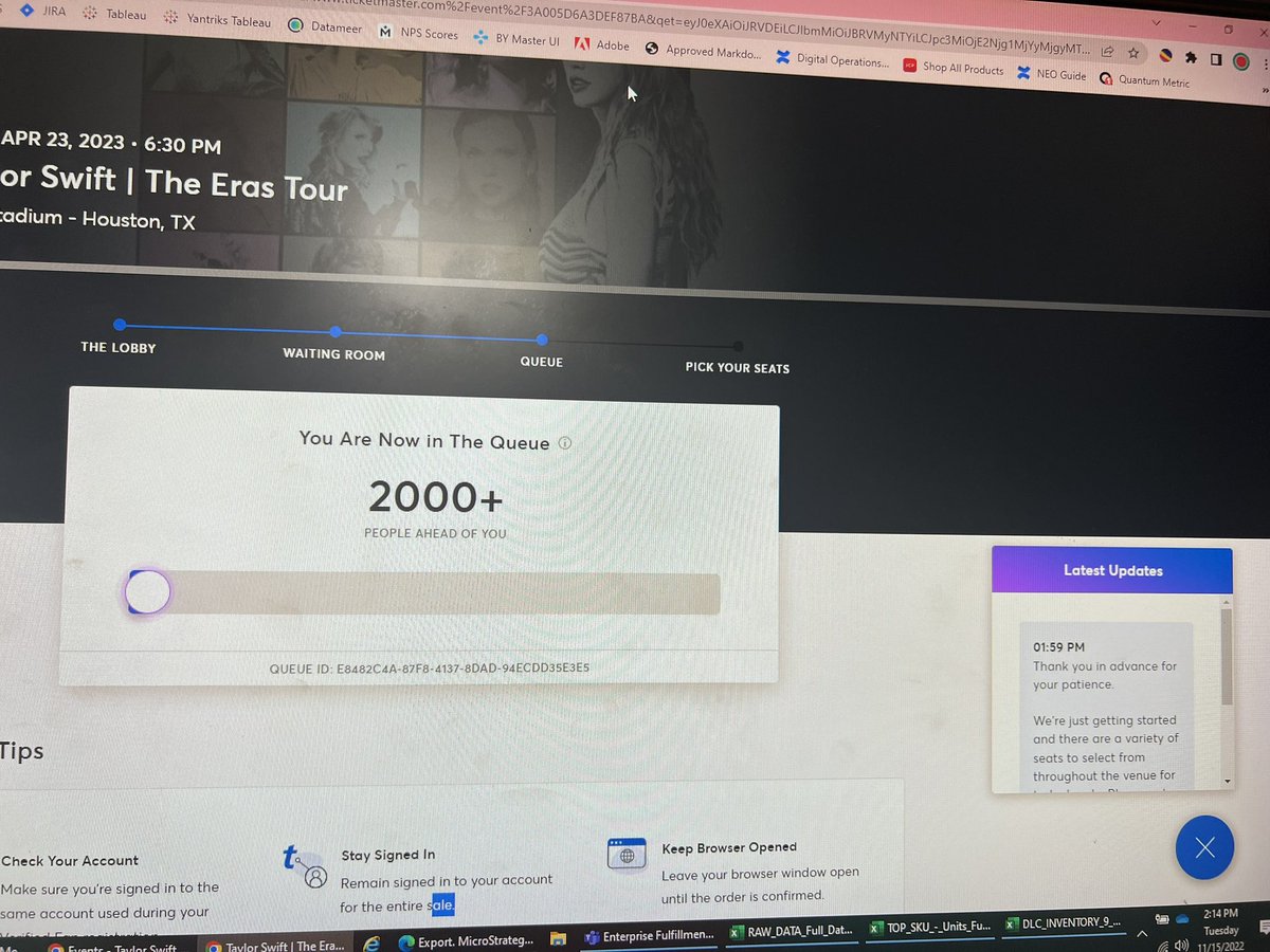 NTSarahE's tweet photo. This is my screen after 7 hours. @TMFanSupport @Ticketmaster  

How much longer do I have to sit here to get access to attempt to even buy tickets? How long are people shopping for tickets still? https://t.co/uHJsNu0IuG