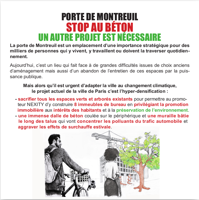 GP_Paris's tweet photo. [1/2] Greenpeace Paris, les Amis de la Terre Paris et France Nature Environnement S’OPPOSENT au projet actuel d’hyperdensification de la Porte de Montreuil de la Ville de Paris et DEMANDENT un autre projet, respectueux de la qualité de vie et de l’environnement. https://t.co/KirPZPQHro