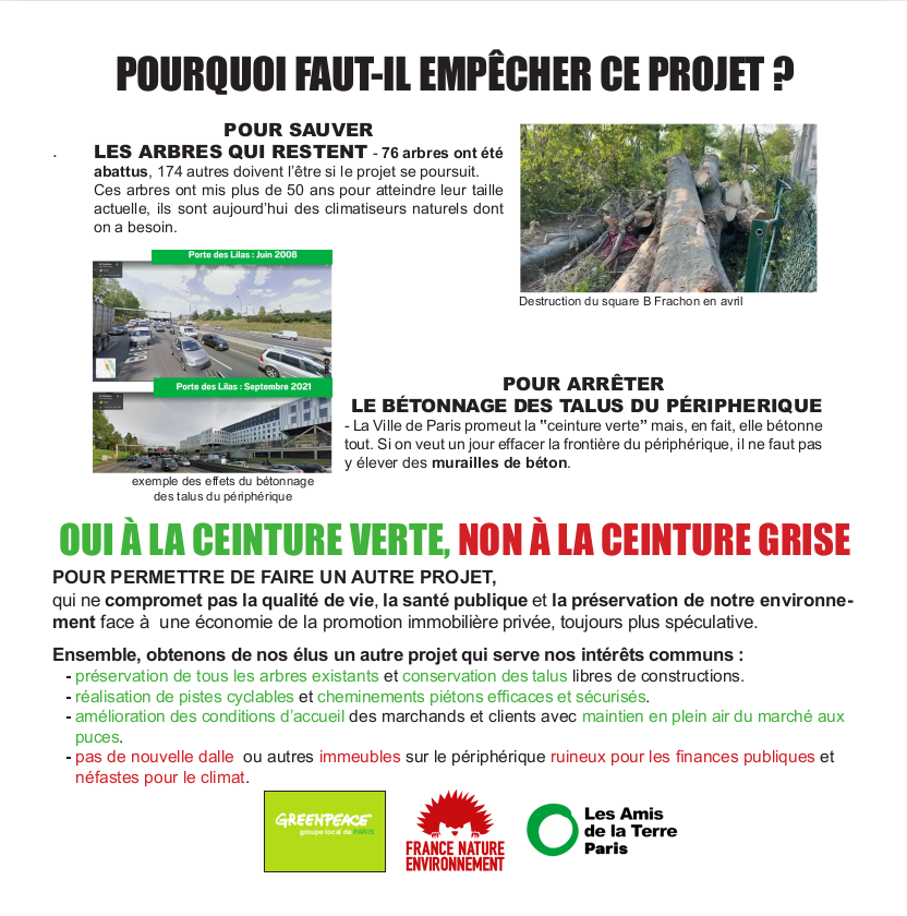 GP_Paris's tweet photo. [1/2] Greenpeace Paris, les Amis de la Terre Paris et France Nature Environnement S’OPPOSENT au projet actuel d’hyperdensification de la Porte de Montreuil de la Ville de Paris et DEMANDENT un autre projet, respectueux de la qualité de vie et de l’environnement. https://t.co/KirPZPQHro