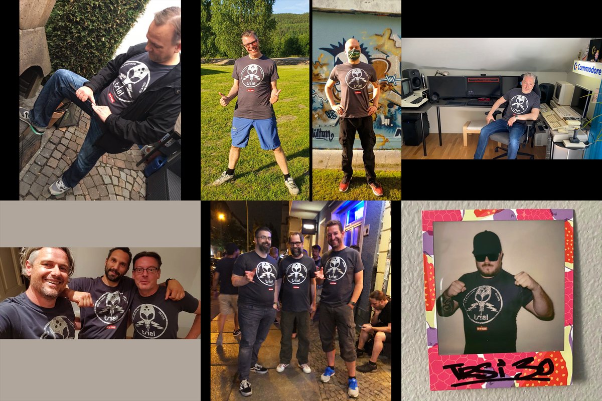 Check out these #TRSI #Members , sporting spotter's 30th #DemoScene #Anniversary #Alien #Skull mother of #Pearl #CrewLove #CrewLife #Tshirt #Shirt #Merchandise ! Clockwise from upper left: Lincoln, Fix, Digiman, The Silencer, H7, Madison, spotter, Matt, Warhead, Mike &amp; Ayatollah.