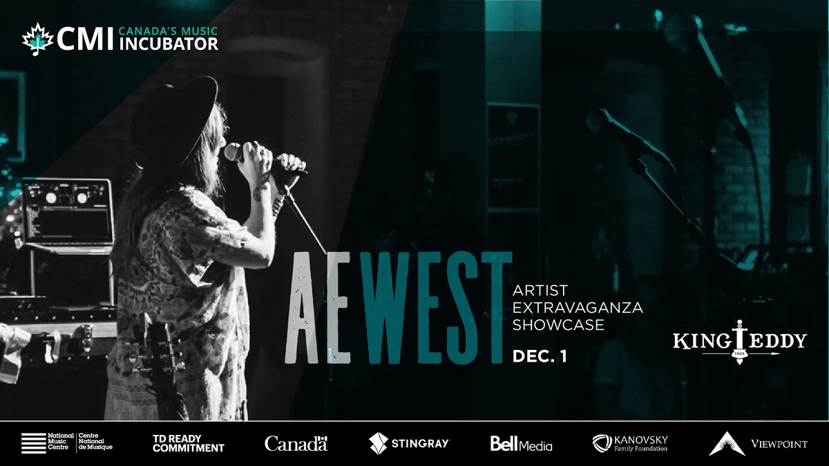 nmc_canada's tweet photo. Join us at @kingeddyYYC on December 1 for the 2022 #AEWest Artist Extravaganza Showcase! This year’s 12 participating artists will each perform 2 songs at this FREE show. More info: https://t.co/lXrRTqFF40 https://t.co/uIwxANpPJF