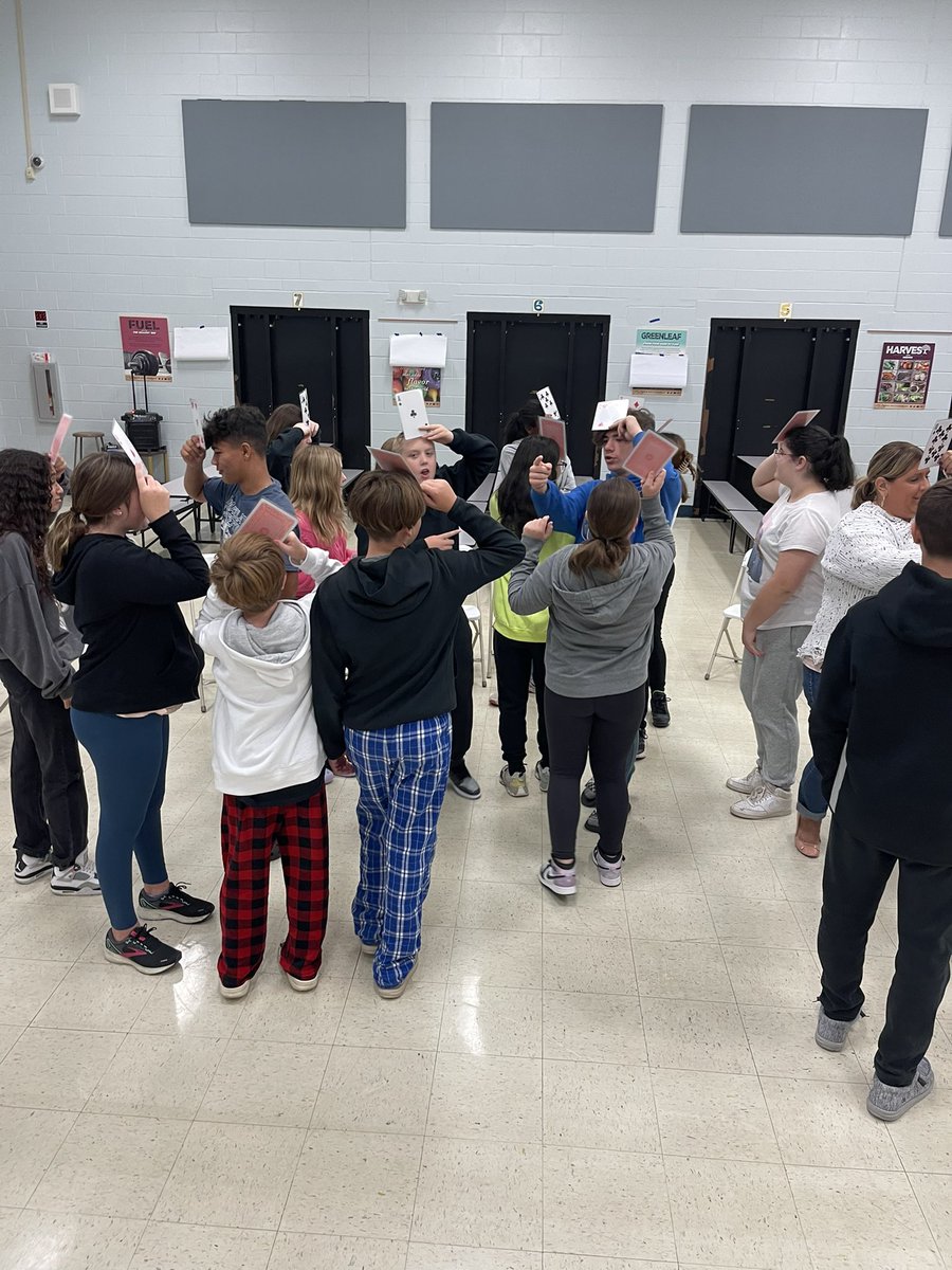 MarkBonj's tweet photo. Silent card lineup at Spotswood Middle School. Fun game, but debriefing is the important part. #DylansWingsofChange https://t.co/qBftK2HyZc