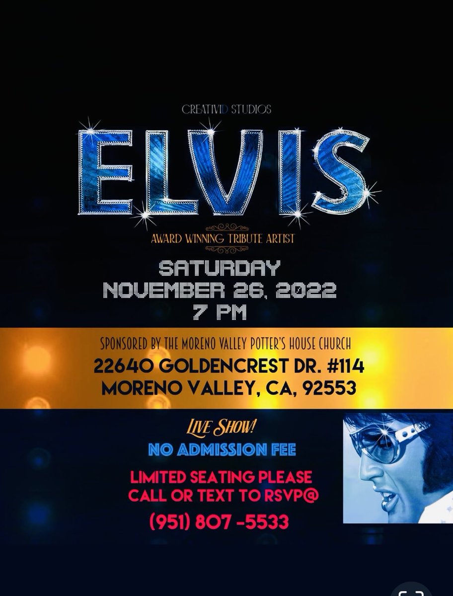 57cary's tweet photo. Award winning artist will be performing Elvis Concert right after thanksgiving. No cost must reserve seat.Come and enjoy nothing but a good time !!! https://t.co/8r0mS8wg3f