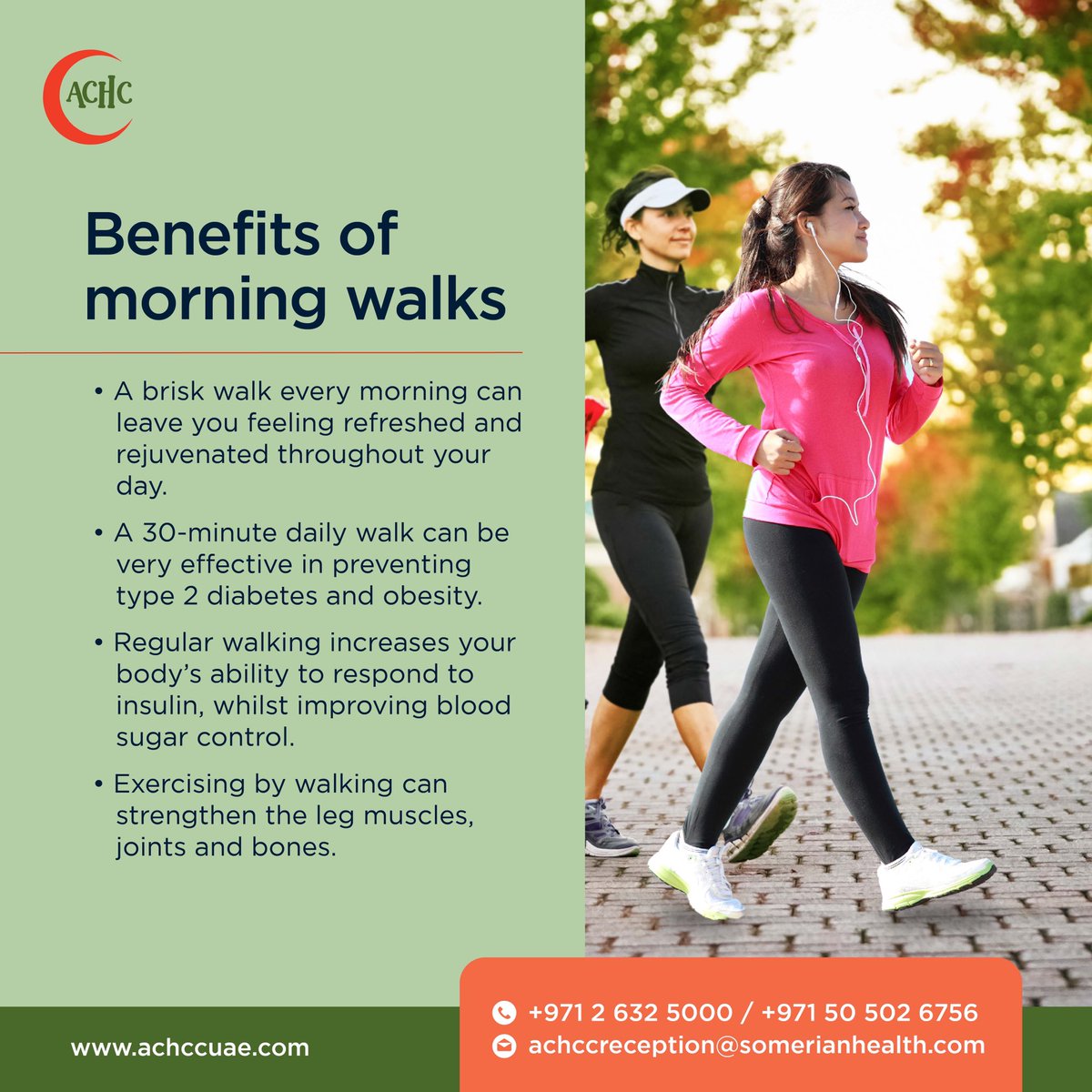 achccUAE's tweet photo. Walking for 30 minutes a day or more on most days of the week is a great way to improve or maintain your overall health. #walkforhealth #diabatesawareness https://t.co/adCvP3qg3Z