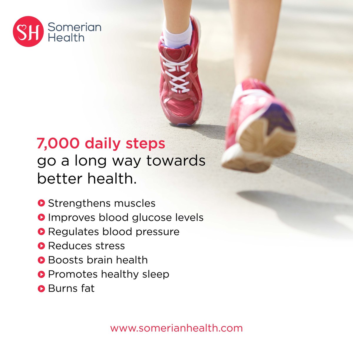 SomerianH's tweet photo. Walking is considered as moderately intense aerobic activity. It benefits our brain, muscles, bones, cardiovascular system, kidneys &amp; lungs. Also assist us manage heart disease, stroke, high blood pressure &amp; type 2 diabetes.#walkingforhealth #diabetesawareness #SomerianHealth https://t.co/cl1d7S3mFo