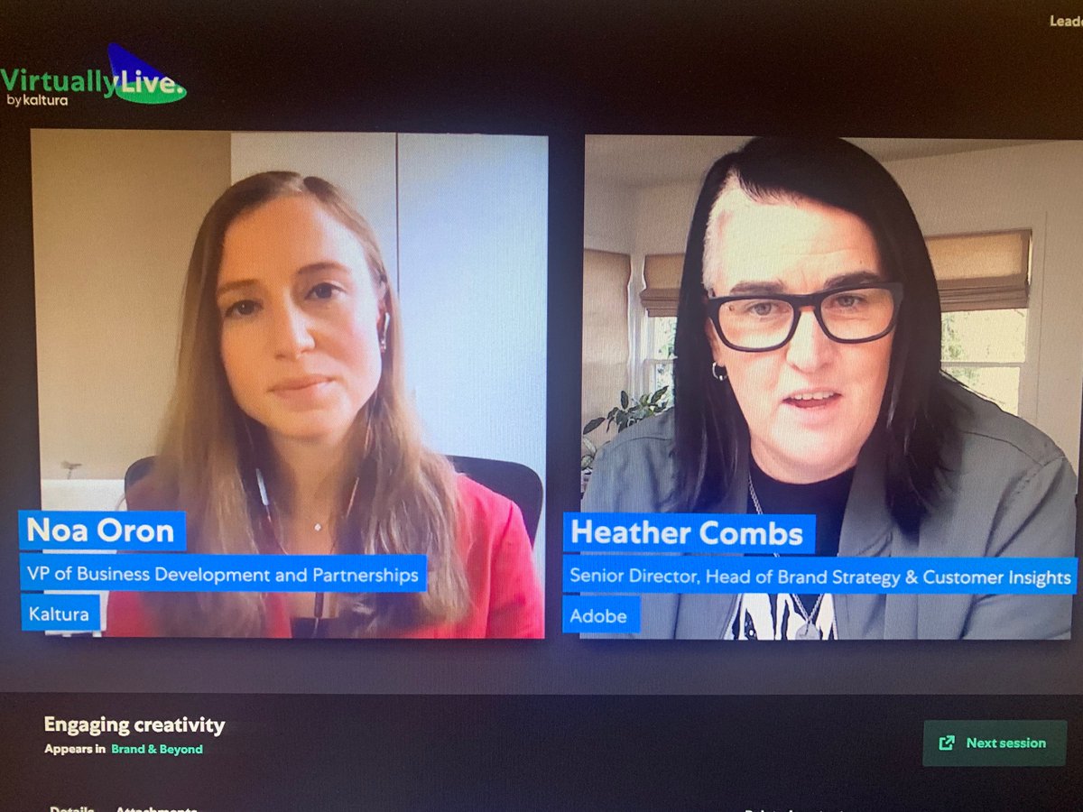 BMitch1234's tweet photo. @Events_Council @EventNewsBlog @helloendless @MeetingNetwork Engaging Creativity session at today's @Kaltura #VirtuallyLive. Not too late to join everyone. Also on demand. https://t.co/seilLVpOma+ https://t.co/bIbgu5yNpJ