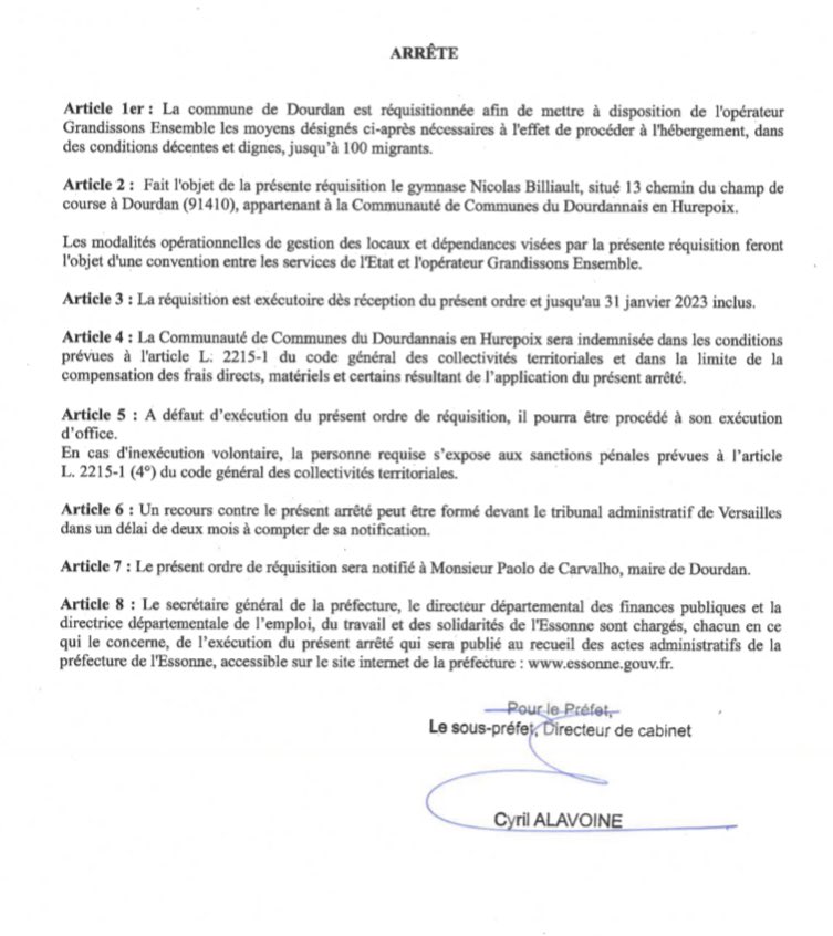 ArretesPrefets's tweet photo. Réquisition par le @Prefet91 d’un gymnase situé sur la commune de #Dourdan pour l’hébergement de migrants #Essonne @PaoloDeCarvalh2 https://t.co/8vcI1iEYiq https://t.co/orsFlcTmQR