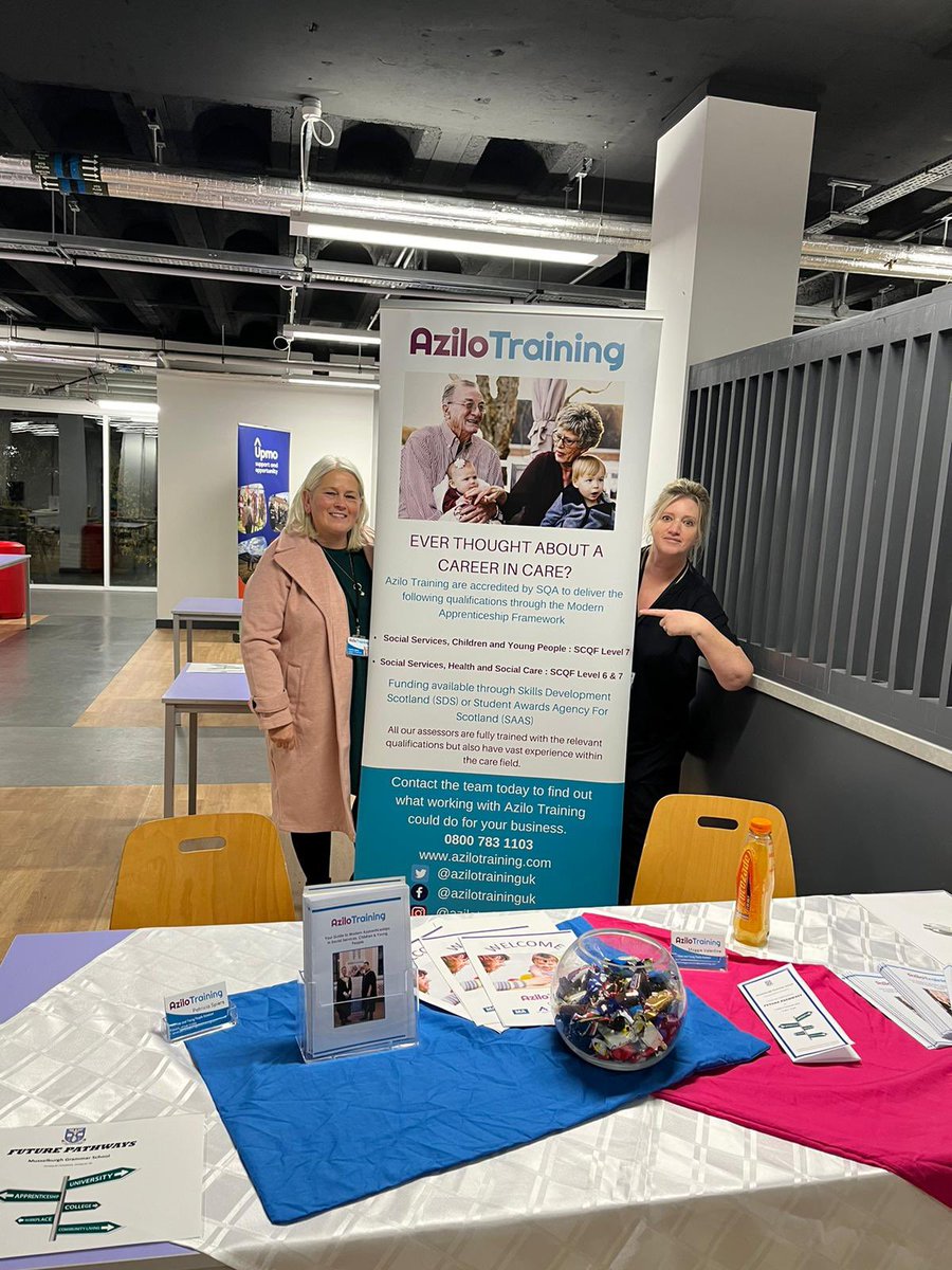azilotraininguk's tweet photo. Great to be back out exhibiting again in secondary schools &amp; getting to talk about our childcare apprenticeship program. Today our Edinburgh assessors have been to @PrestonLodgeHS  &amp; tonight they are at @mgsonline talking to pupils about  #careersinchildcare &amp; #apprenticeships https://t.co/dOvk8R4zxP