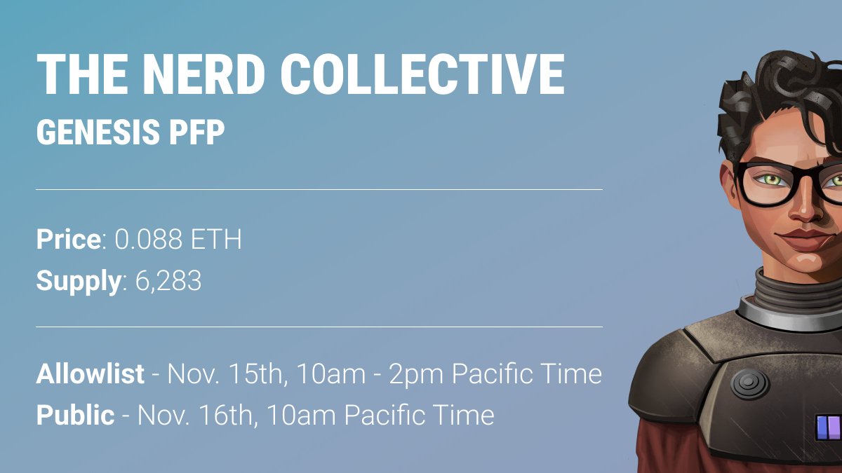 🚨MINTING NOW🚨

Mint Page
mint.nerdcollective.xyz

Opensea - Genesis PFP
opensea.io/collection/ner…
Opensea - Founders Token
opensea.io/collection/the…