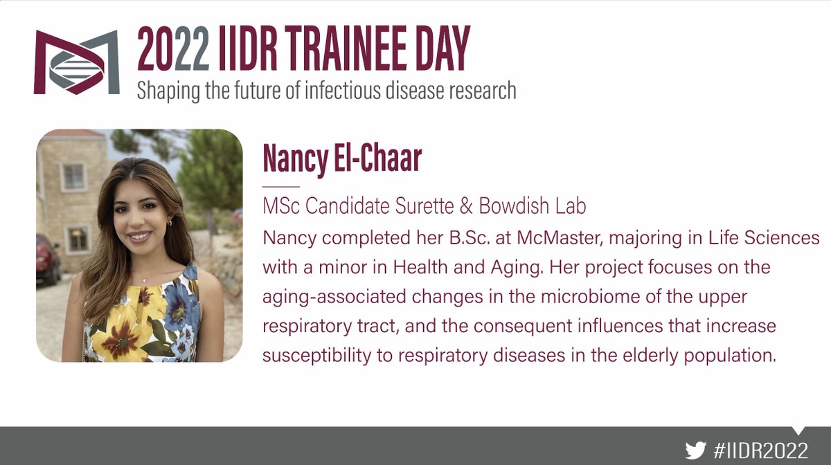 McMasterIIDR's tweet photo. Our candidates for the Mildred Gulliver Scholarship in Infectious Disease Research, continued. Catch their talks at tomorrow's Trainee Day research symposium! #IIDR2022 https://t.co/WuZiClK7n7
