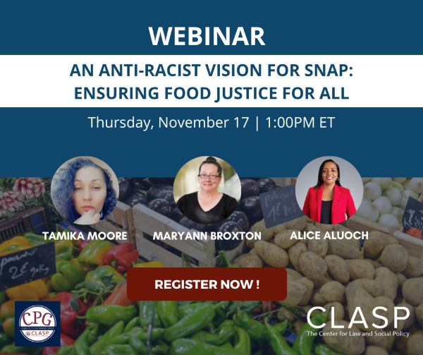 Join <a href="/TweetAtCPG/">Community Partnership Group (CPG)</a> on November 17 for a
 webinar exploring how the SNAP program can move in an anti-racist direction. Attendees will hear from speakers with direct experience with the program. #CPGTweets
Register: fal.cn/3tCzi