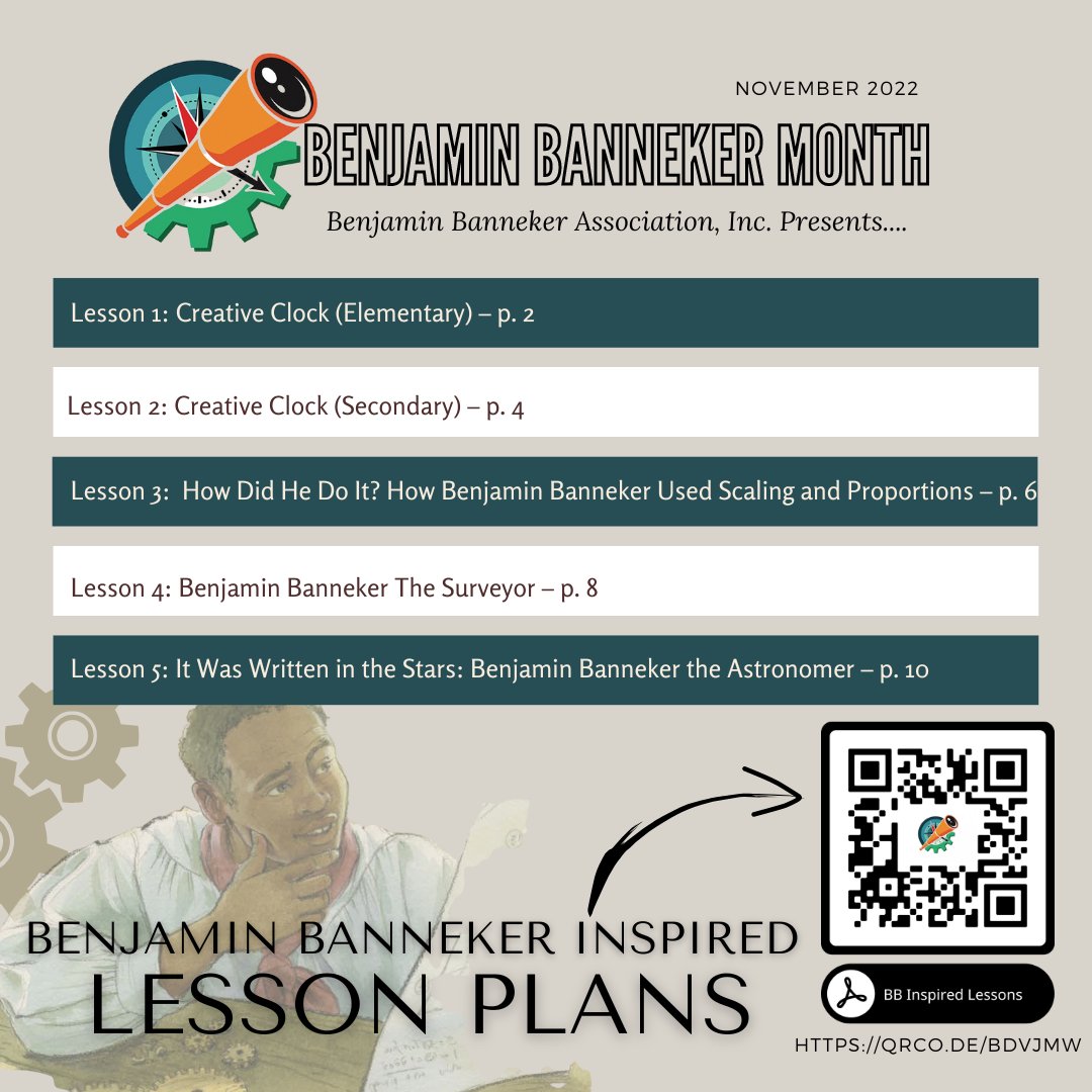 BBA is back with more! The lesson plans included in this resource offers a few ways you could celebrate the life and accomplishments of Benjamin Banneker. To access the lessons, scan the QR code or search the link. #BBAMath #BenjaminBanneker #equity #MathEd