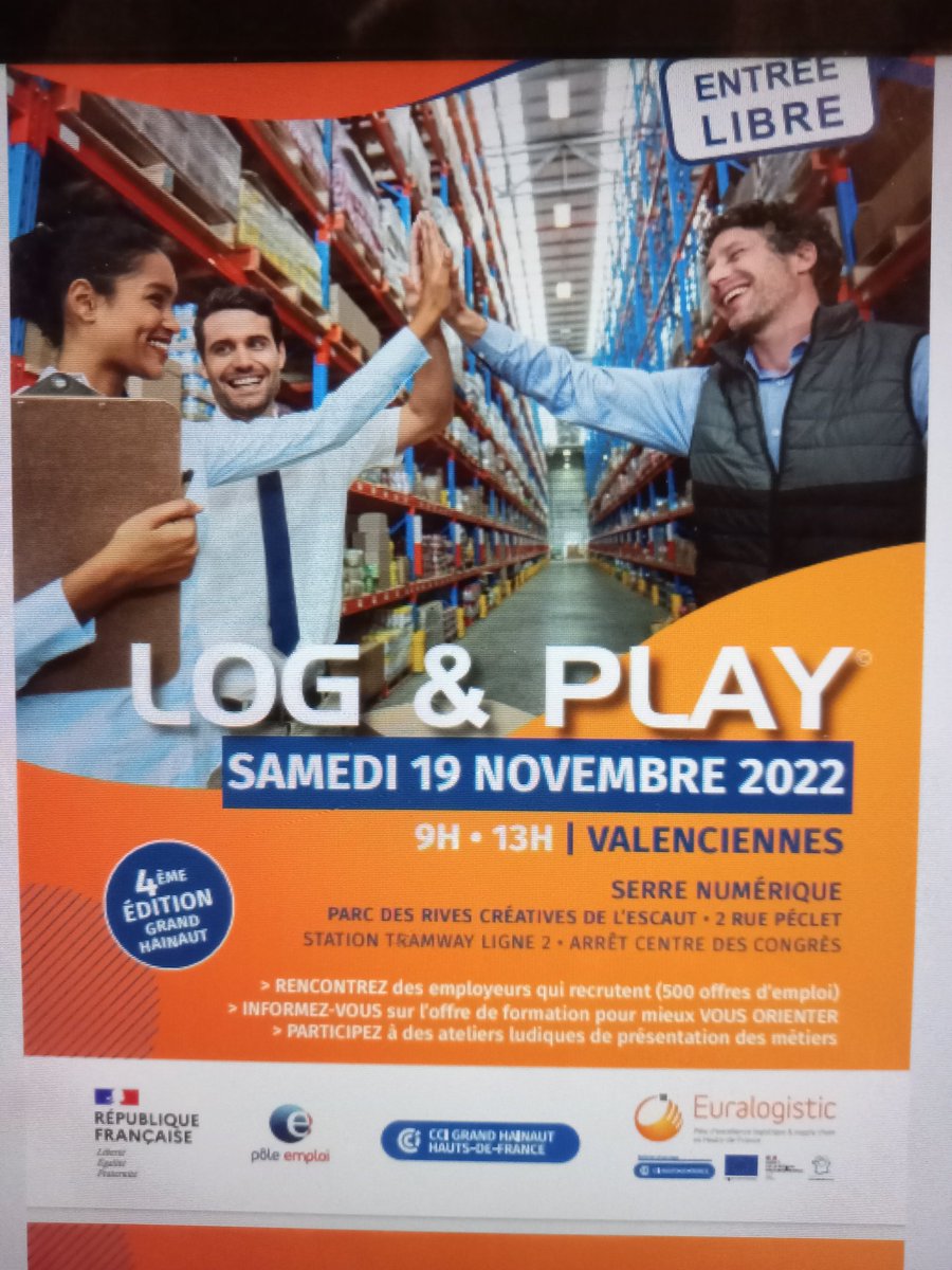 Hottin Sullivan (@hottin_sullivan) on Twitter photo #logandplay samedi 19/11/22 09h/13h=40 entreprises du transport et logistique dont #SNCF #Amazon offrent plus de 500 emplois en direct #serrenumerique de valenciennes #poleemploi #euralogistic #CCI @FredericDanel <a href="/SeverineDelong/">Delong Severine</a> <a href="/ElsaMiquel/">Miquel Elsa</a> <a href="/BenoitDegaille/">BENOIT DEGAILLE</a> <a href="/DegandPascaline/">Degand Pascaline</a>🚀🚚🚈 #logandplay samedi 19/11/22 09h/13h=40 entreprises du transport et logistique dont #SNCF #Amazon offrent plus de 500 emplois en direct #serrenumerique de valenciennes #poleemploi #euralogistic #CCI @FredericDanel <a href="/SeverineDelong/">Delong Severine</a> <a href="/ElsaMiquel/">Miquel Elsa</a> <a href="/BenoitDegaille/">BENOIT DEGAILLE</a> <a href="/DegandPascaline/">Degand Pascaline</a>🚀🚚🚈