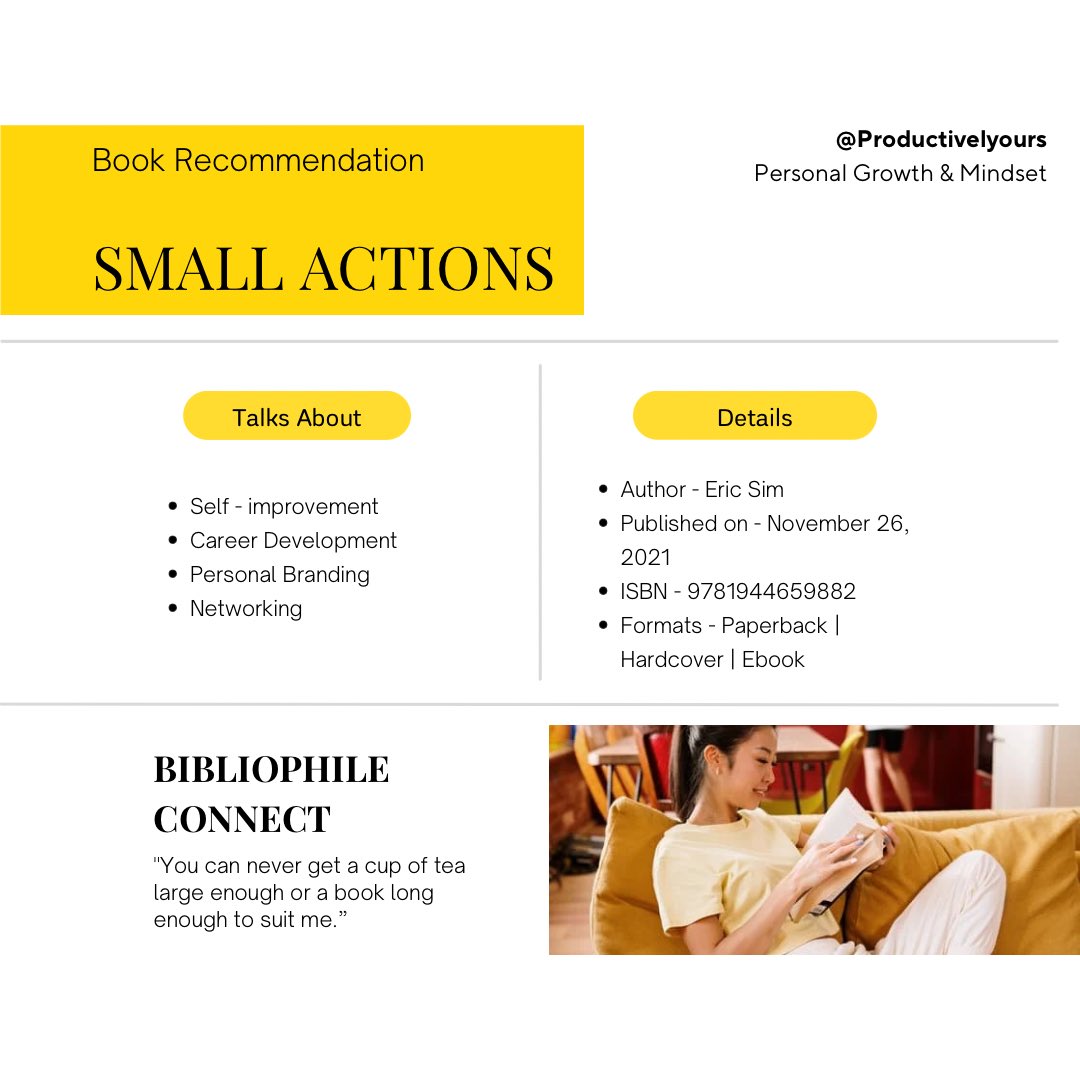 PY_Connect's tweet photo. Book Recommendation for Career Development and Personal Branding — Small Actions by Eric Sim ✨

#BookRecommendations #selfimprovement https://t.co/Hc34JLjIrO