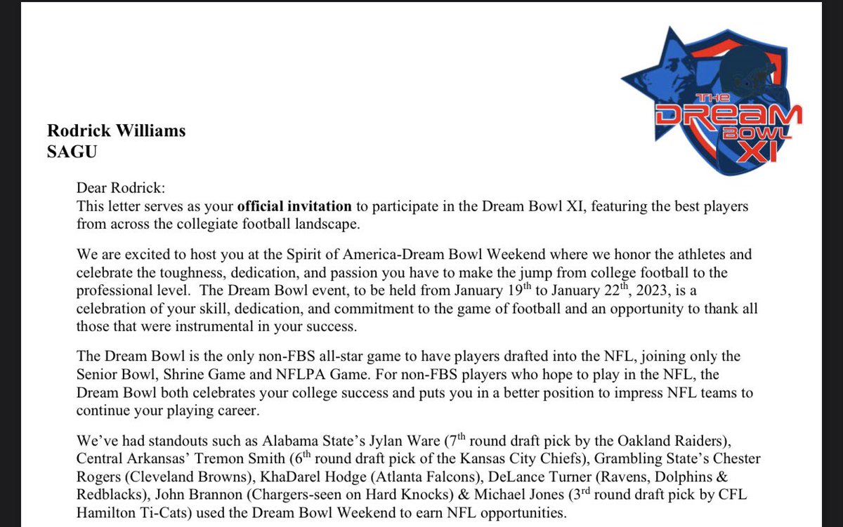 If you know my story, then you know I had to work harder than most to be in this position. Thankful to be invited to the FCS Bowl as well as the Dream Bowl!!! Nobody but God 🤲🏾