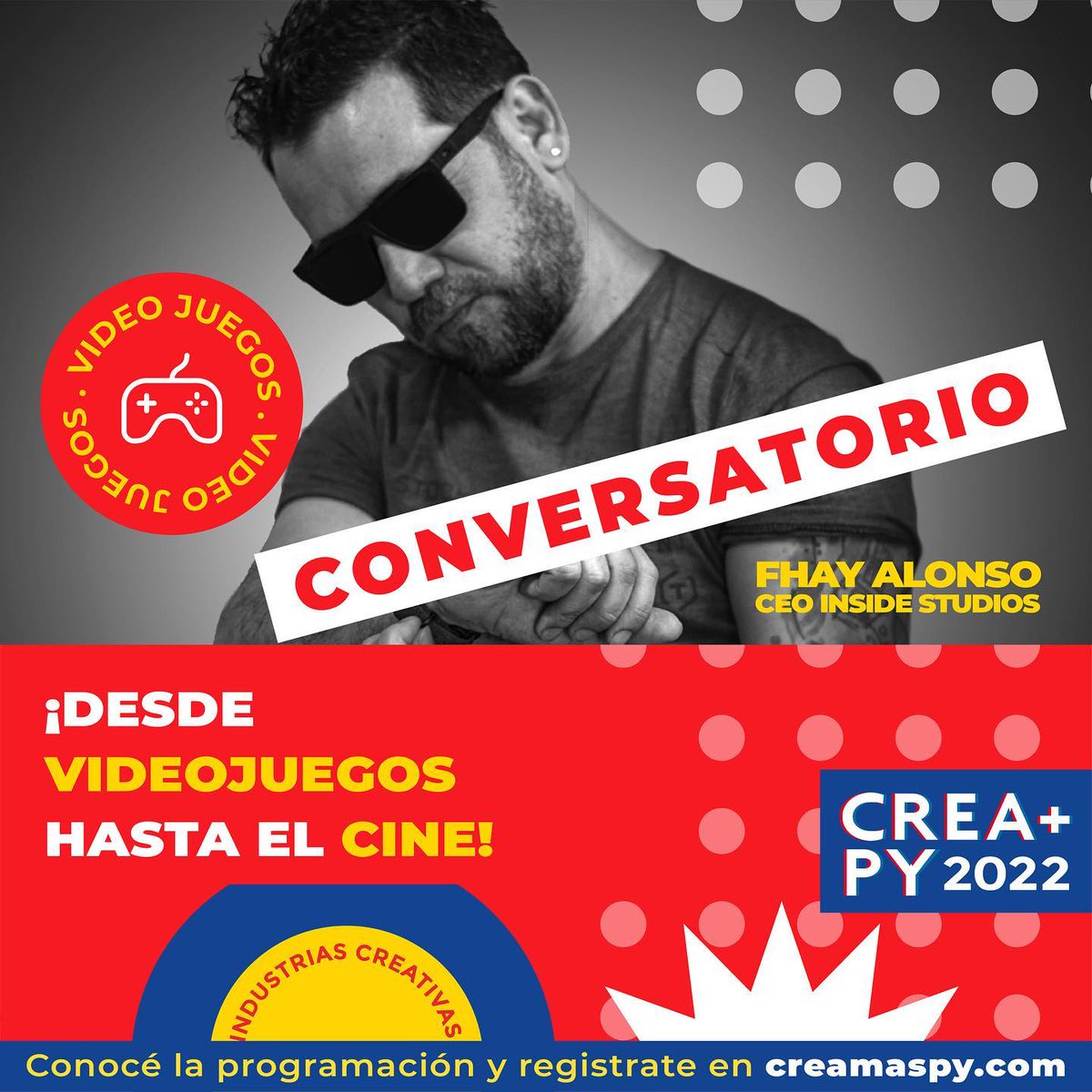 👉Conversatorio:  ¡Desde videojuegos hasta el cine!

Charla introductoria de cómo con la tecnología actual y el uso de herramientas digitales gratuitas.

🗓️ Viernes 18/11
🕒 14:00 hs
📍Centro de Convenciones Mariscal

➡️ Registrate en creamaspy.com