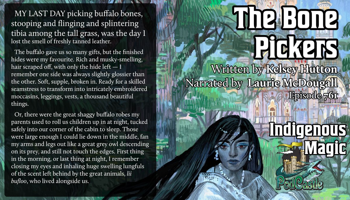PodCastle_org's tweet photo. #pc761 THE BONE PICKERS by @KelHuttonAuthor, narrated by Laurie McDougall. A #PodcastleOriginal, and part of our #IndigenousMagic month!
Rated PG, with a content note for themes of genocide https://t.co/QEol5W77gv