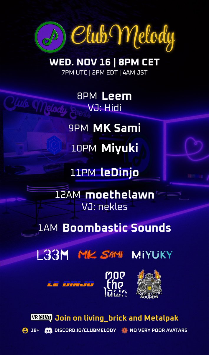 💜Tomorrow, we have a Event, uh! 😈 Our DJ's, dont forget to follow them: @LeemIntermodal VJ: Hidi @MKSamisheesh @notDJMiyuky @LeDinjo @moethelawnvr VJ: @nekles2 @BoomSounds23 ~ We are excited to see you all again!