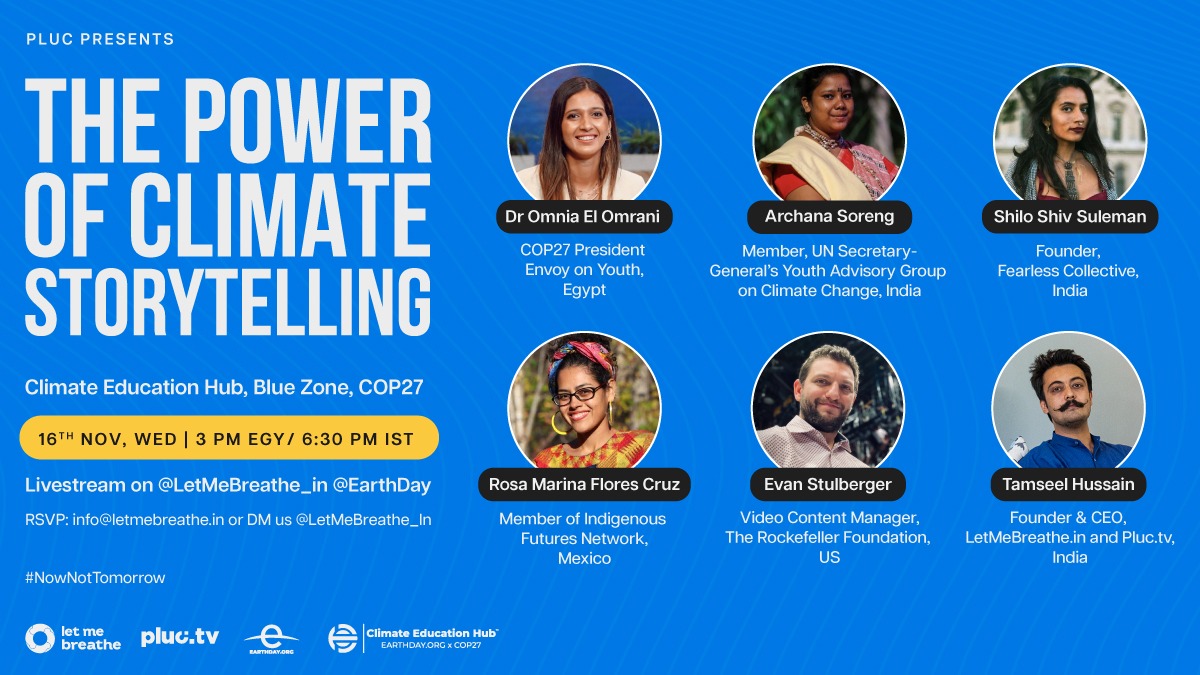 So excited for our event at #COP27 tomorrow! 

Witness the power of storytelling with amazing storytellers & stories from India, Egypt, Mexico, US 

+ hundreds of contributions from Nigeria, Uganda, Nepal, Bangladesh and more countries 🙌 #NowNotTomorrow @LetMeBreathe_In