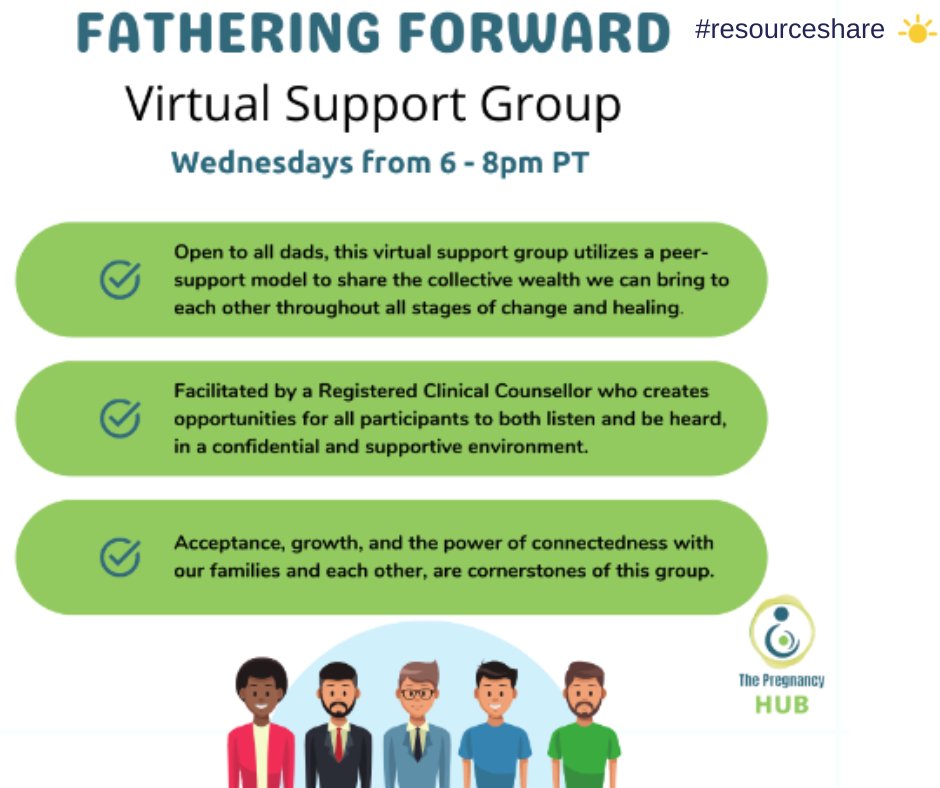 NewWestFamilies's tweet photo. The Pregnancy HUB is hosting "Fathering Forward" - a Drop-In Virtual Support Group held weekly. 
Wed at  PM
Open to all who self-identify as Fathers &amp; are looking for connection, support, &amp; a place to be heard.
For info  see https://t.co/3rDXLVwnBs 

#resourceshare #fathers https://t.co/dH6ipuVOgX