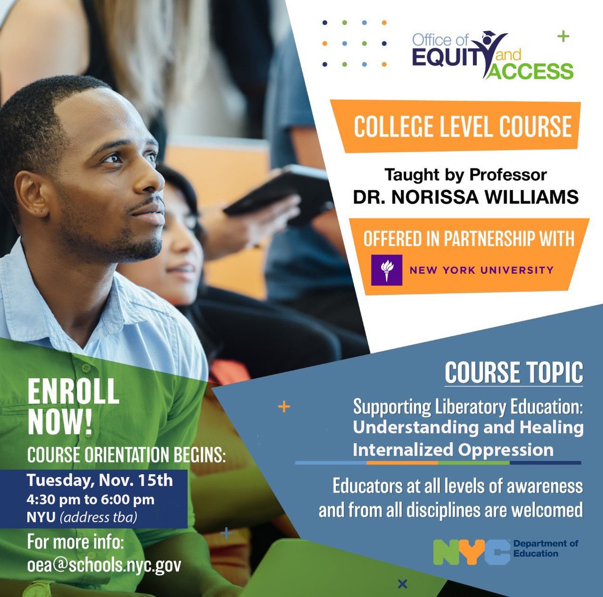 We are excited to enroll our new cohort of educators in to the Change Agent Academy in partnership w/NYU. #lifelonglearning #teachers #oea #collegecourse #crse