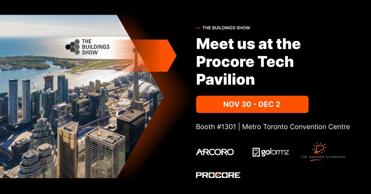 procoretech's tweet photo. We'll be hosting the Procore Tech Pavilion at the heart of the Construct Canada show.  @TheAnswerCo @arcorohr @goformz @BuildingsCanada will join us for live demos and a chance to win an iPad.

Register now-> https://t.co/Ac2pI3JnCW

#ProcoreCanada #TheBuildingsShow #TBS22 https://t.co/4GmElLouX0