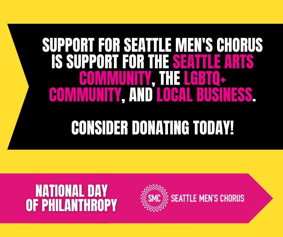 Today is National #PhilanthropyDay! Consider supporting SMC, where your contribution supports more than just the music - it positively impacts so many parts of our community. Consider supporting SMC today: sforce.co/3UMfojo #LGBTQ+ #SeattlePride #ChoralArts #Philanthropy