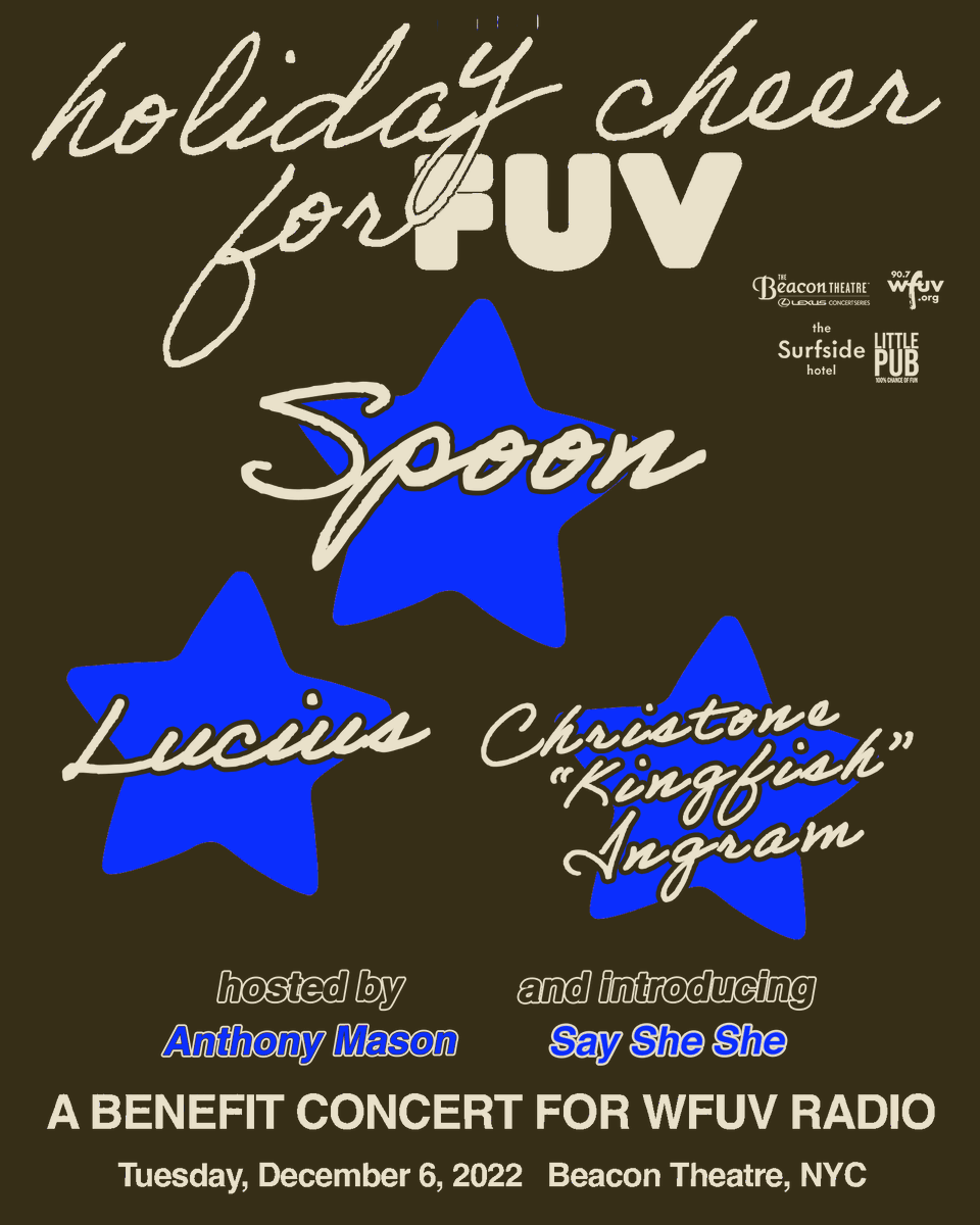 wfuv's tweet photo. Congrats to 2023 #Grammy nominees @spoontheband (Rock Album of the Year) and @ilovelucius (two Americana noms with @brandicarlile)! Catch #Spoon and #Lucius along with @callmekingfish and @saysheshe at #FUVCheer at the @beacontheatre on 12/6!  https://t.co/3HFlfSngwU https://t.co/PVNXGBxxwK