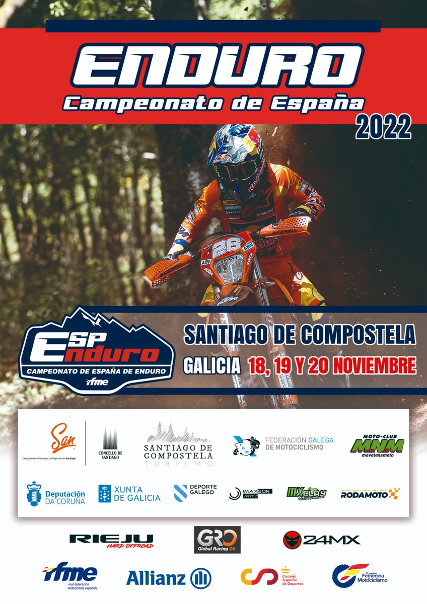 rfme_oficial's tweet photo. Santiago de Compostela acogerá la última prueba del Campeonato de España de Enduro este fin de semana! ¿Quiénes se colgarán las medallas de oro el domingo por la tarde? Carrera súper interesante en el brutal terreno gallego! #rfme #enduro #santiagodecompostela #espenduro https://t.co/LumM14Nj42