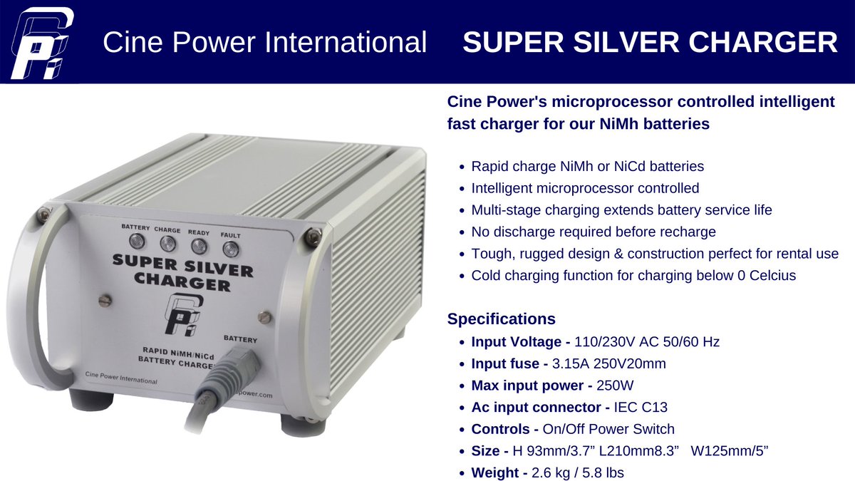 CinePowerInt's tweet image. Cine Power chargers - pioneered by Elemér L.A. Nyíry.

Integral to Cine Power batteries. 
Charges NiMh or NiCd batteries rapidly.  
Dependable and rugged.
Intelligent microprocessor control.
Multi-stage charging.
Extends battery service life.
Excellent ROI!

#griplife #cameragear