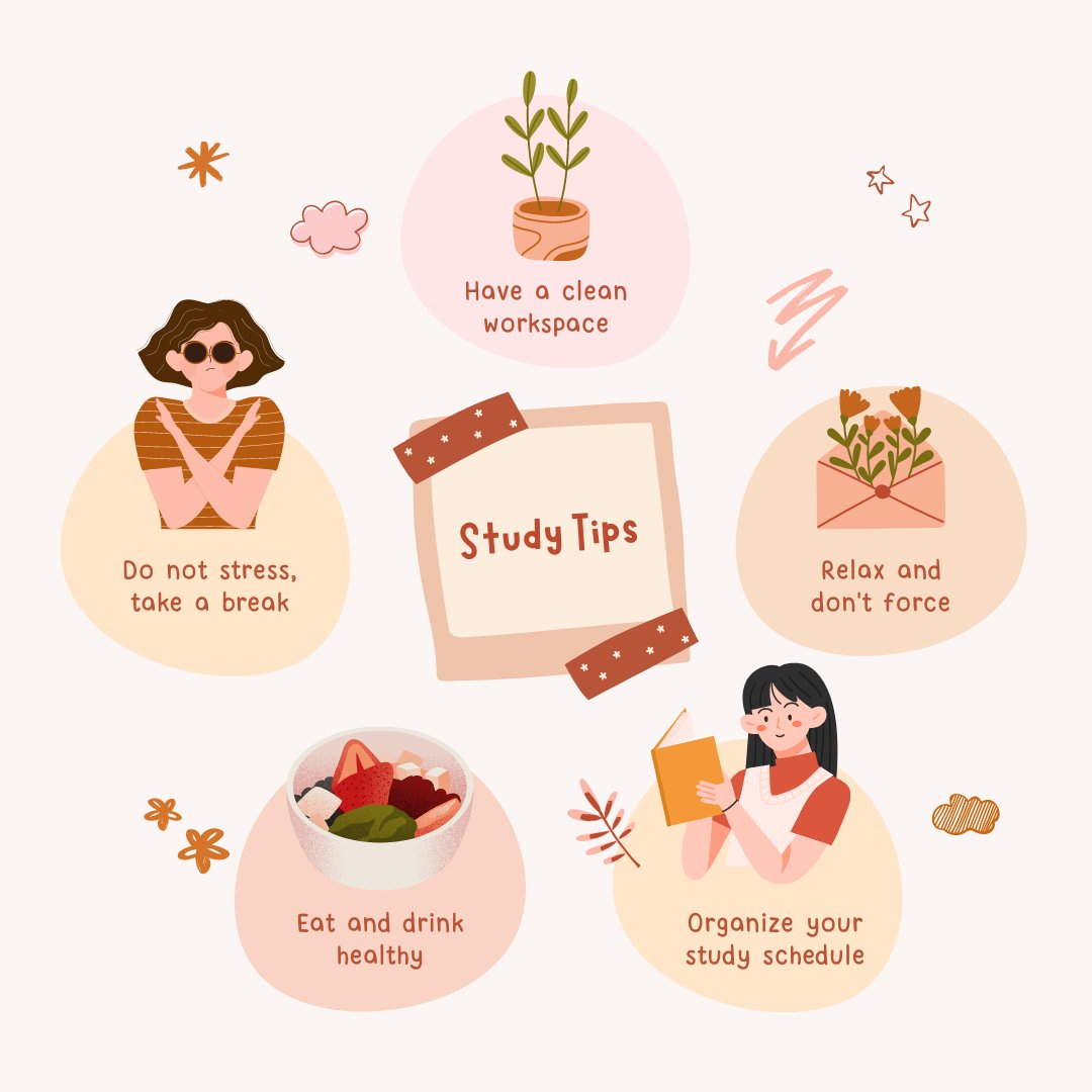 SandTWellBeing's tweet photo. We know it might still feel far off, but finals are right around the corner 🙈 try these simple ways to encourage better studying, such as keeping a clean workspace and taking regular breaks! You can do it! https://t.co/X8LXkvvySu