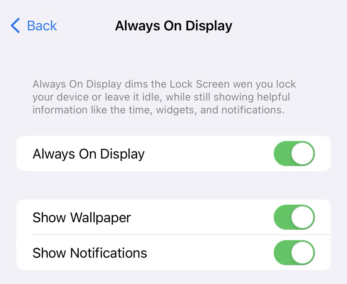 BrandonButch's tweet photo. You can now disable your Wallpaper and/or Notifications from the Always On Display! (iOS 16.2 Beta 3) https://t.co/dPcdu4Cvrw