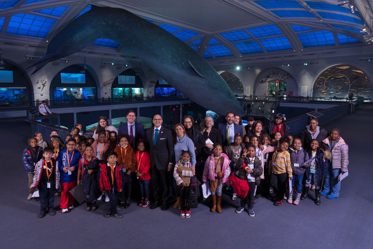 DOEChancellor's tweet photo. Today I was overjoyed to join Brooklyn's PS 46 on a field trip to the @AMNH. We explored the Hall of Ocean Life 🐋 and learned about our world. So great that field trips are back and @NYCschools students have the chance to explore our city, the world's greatest classroom! https://t.co/L5GwARyofr