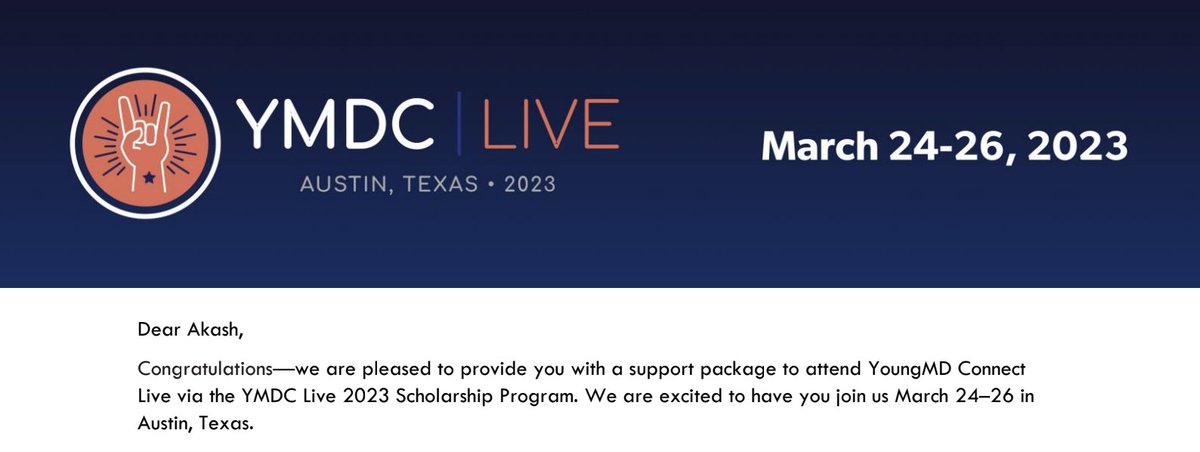 akashg996's tweet photo. Super thankful to @YoungMDConnect for the YMDC Live 2023 Scholarship! Excited to reconnect with everyone in Austin - see you there!
#YMDCLive2023 #Ophthalmology #OphthoTwitter https://t.co/hORbwDM42C