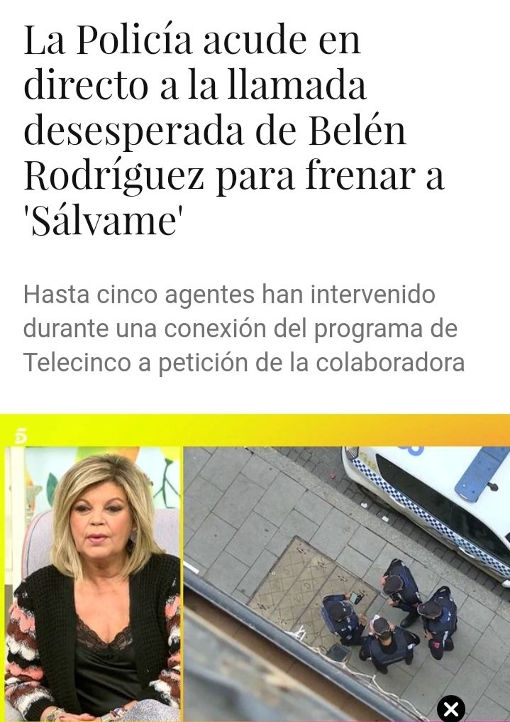 Seram110's tweet photo. 🌟 La policía acude en directo a la llamada desesperada de Belén Rodríguez para frenar a Sálvame. No me da ninguna pena en absoluto, pero esta gente da mucha vergüenza. No respetan a nadie. #YoMeRebelo15N 
Vía @elconfidencial/television https://t.co/OJRmhVT2Us