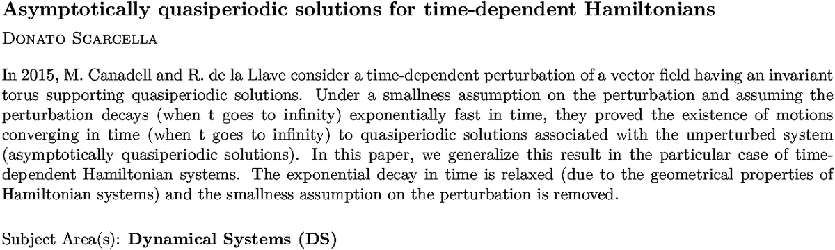arxiv.org/abs/2211.06623…
D Scarcella
Asymptotically quasiperiodic solutions for time-dependent Hamiltonians