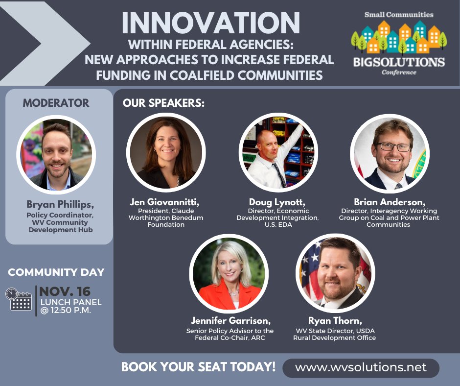WVHub's tweet image. Don&apos;t miss tomorrow&apos;s federal agencies panel with The Hub&apos;s Bryan Phillips! Learn how your community can utilize federal funding to bring about crucial, positive change. #WVSolutions