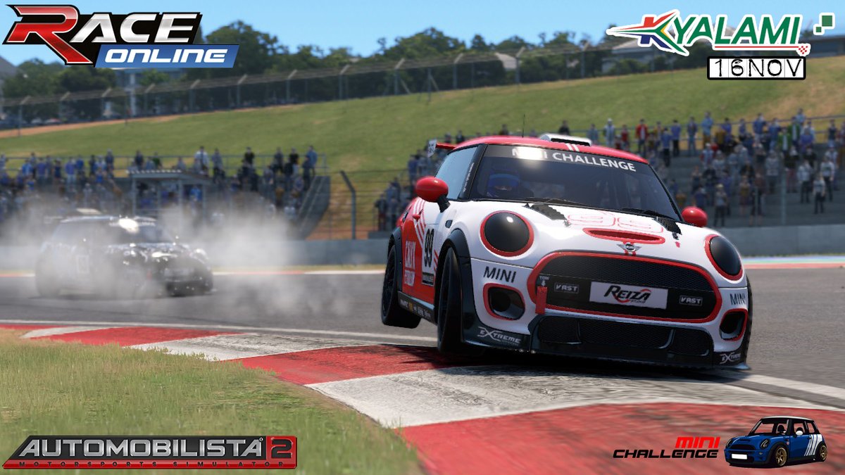 Mañana miercoles 2º carrera de la Mini Challenge JCW, desde el circuito sudafricano de Kyalami, 21 pilotos inscritos y setup cerrado, 40 minutos trepidantes de competicion en pista y mucha mucha rivalidad, no os lo perdais, mañana a las 21:00 os esperamos!!