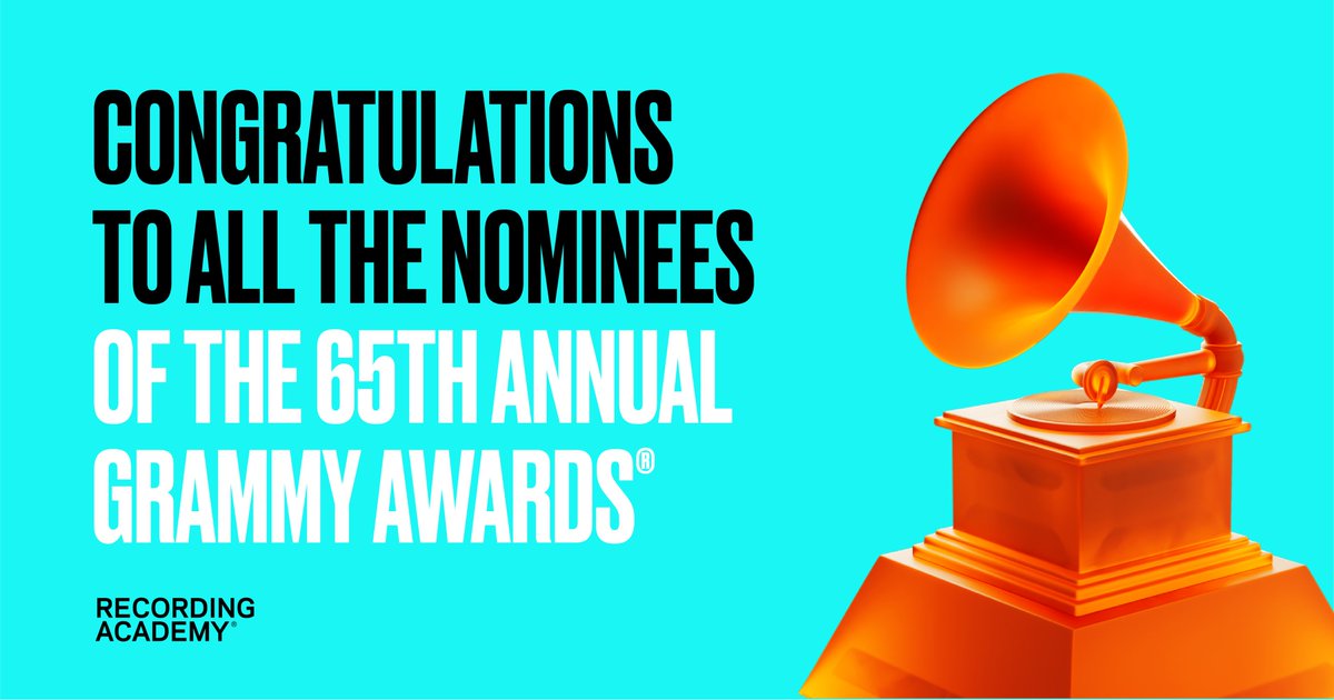 RecordingAcad's tweet image. 🎉 Congratulations to all the 65th #GRAMMYs Nominees!

🎶 Read the full nominees list: grm.my/3O7Zlds

👀 Watch the 65th GRAMMY Nominations: grm.my/3Ai0IR4