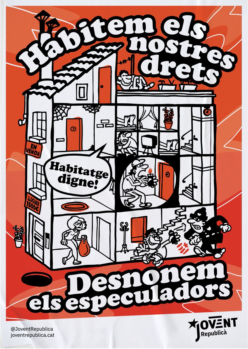JoventRepublica's tweet photo. 🏢🎩 Els abusos del mercat immobiliari fan impossible l'emancipació digna de les persones joves

Iniciem una nova campanya per defensar i exigir més drets! ✊

📝 Manifest #HabitemElsDrets: https://t.co/KGDk3dVxXZ https://t.co/UmDFCwcjxu