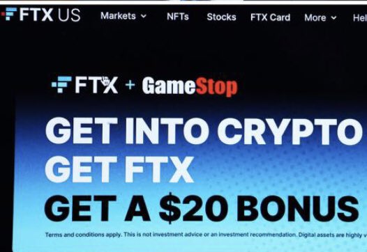 grahamsacks_'s tweet photo. Welcome to Bad Ads
Nothing says #badad like repeating the company name 3x, including GameStop for no reason, and offering a “bonus” on an investment? #ftx https://t.co/cwelE0USY5