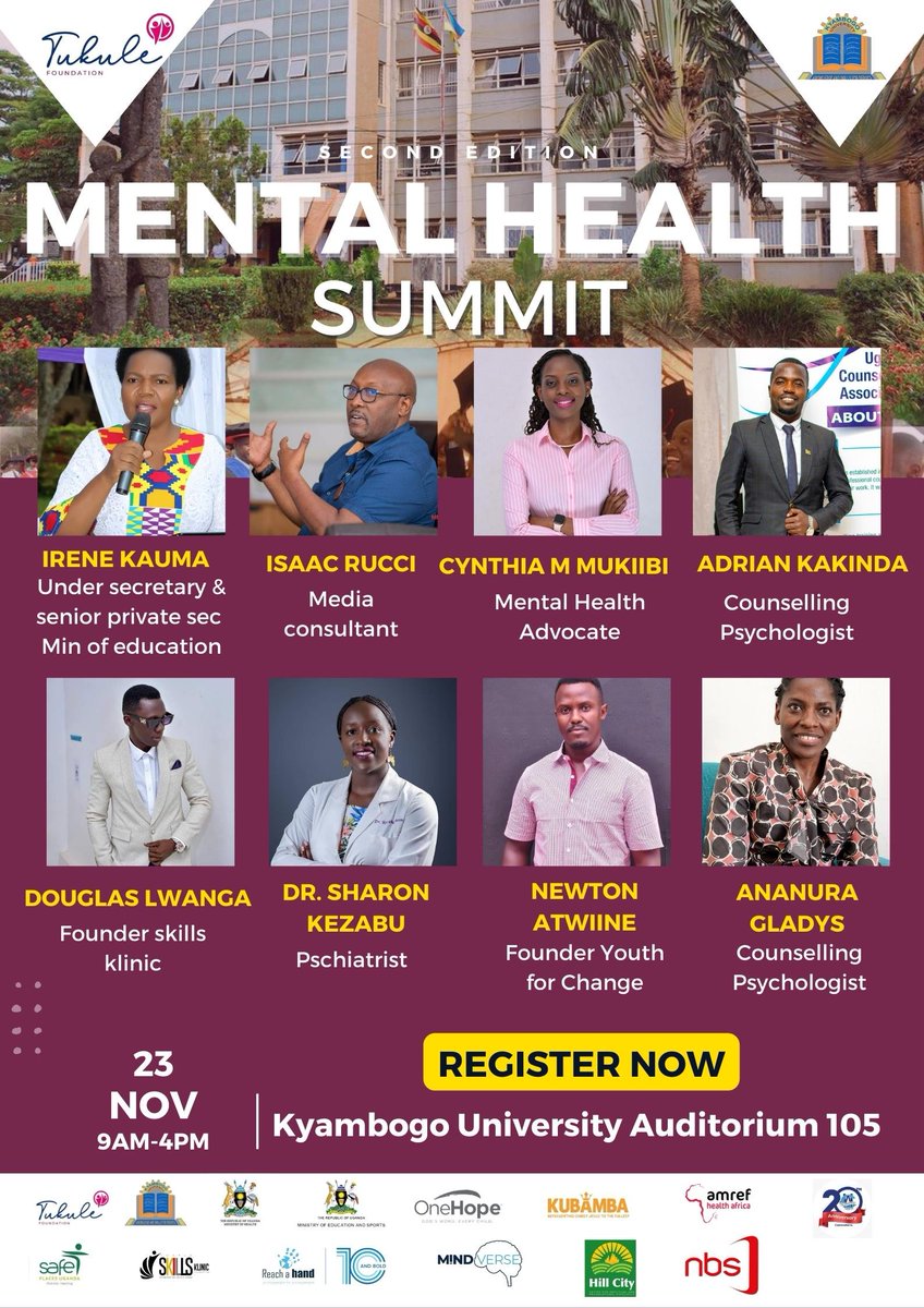 lwassa_d's tweet photo. The time is exactly 10days to the long awaited #mentalhealthsummit happening at @kyambogou &amp; organised by @TukuleFoundati . Kindly register now and get your slot for these mind blowing discussions.
@janetkantalama @KakindaAdrian @counsellingug @MinofHealthUG @Educ_SportsUg @nbstv https://t.co/Sj8ubKUUON