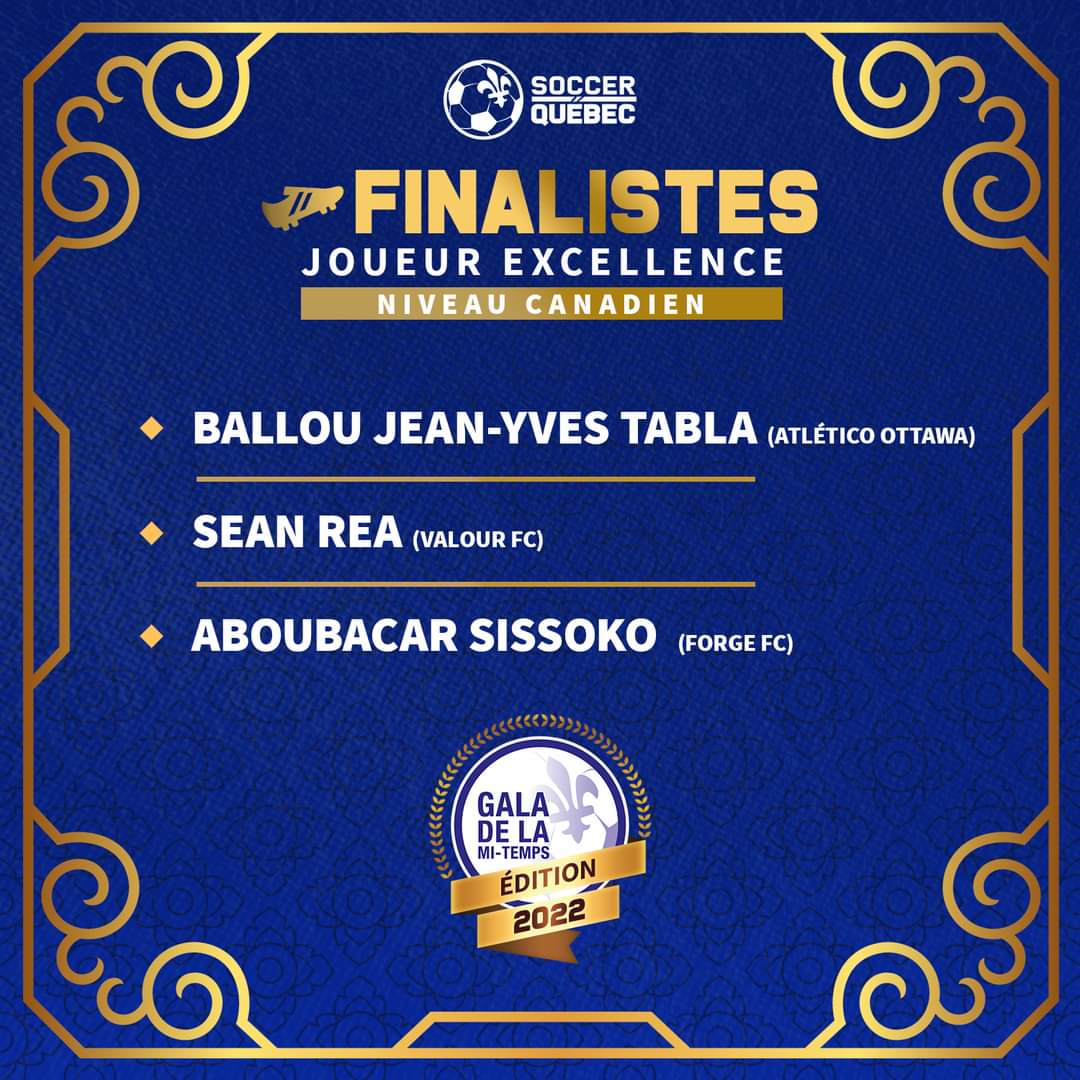 [Gala de la Mi-Temps]

🎉 Plusieurs personnalités de notre milieu seront honorées au cours du Gala de la Mi-Temps ce samedi 19 novembre.

⚽️ Nous dévoilons les finalistes dans la catégorie : Joueur excellence niveau canadien. 🇨🇦

Félicitations pour votre belle saison! 👏