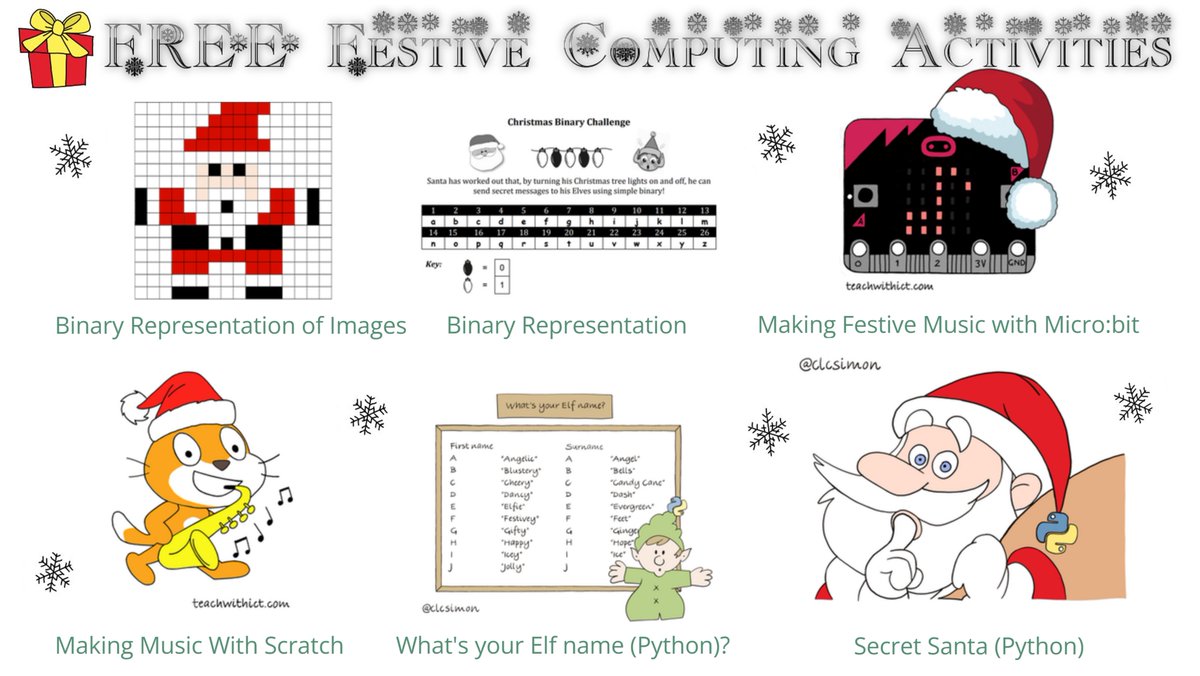It's CHRISTMAS!🎅(Well, almost😉)
All my festive Computing activities in one place, plus 10 of my favourite festive Computing activities from around the web! Includes all new Elf Name Generator and Secret Santa🎄 > teachwithict.com/festive.html
#caschat