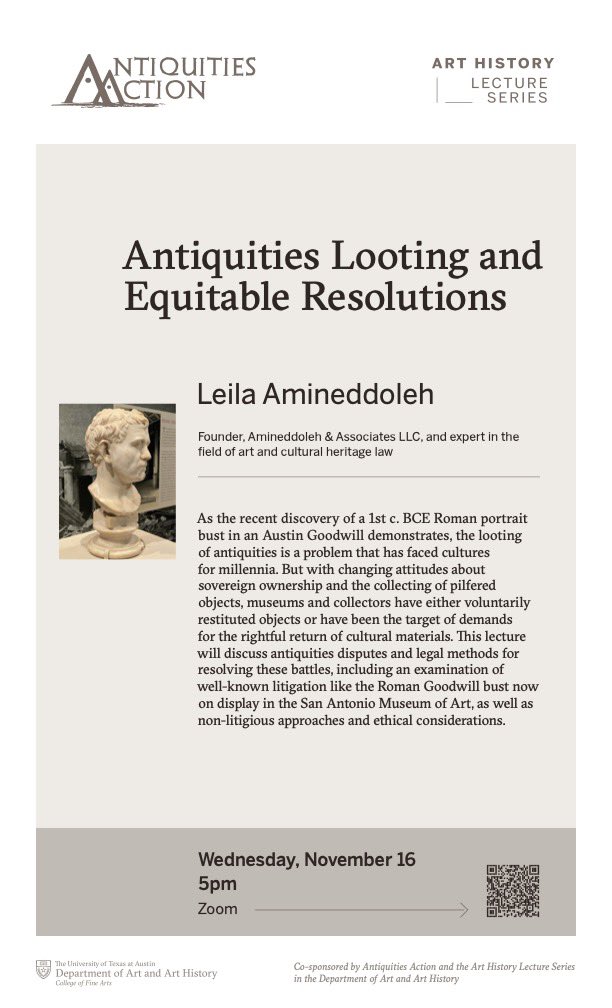 Join us tomorrow for a conversation with Leila Amineddoleh on looting and equitable resolutions! This event is on Zoom, free with registration. More info below: