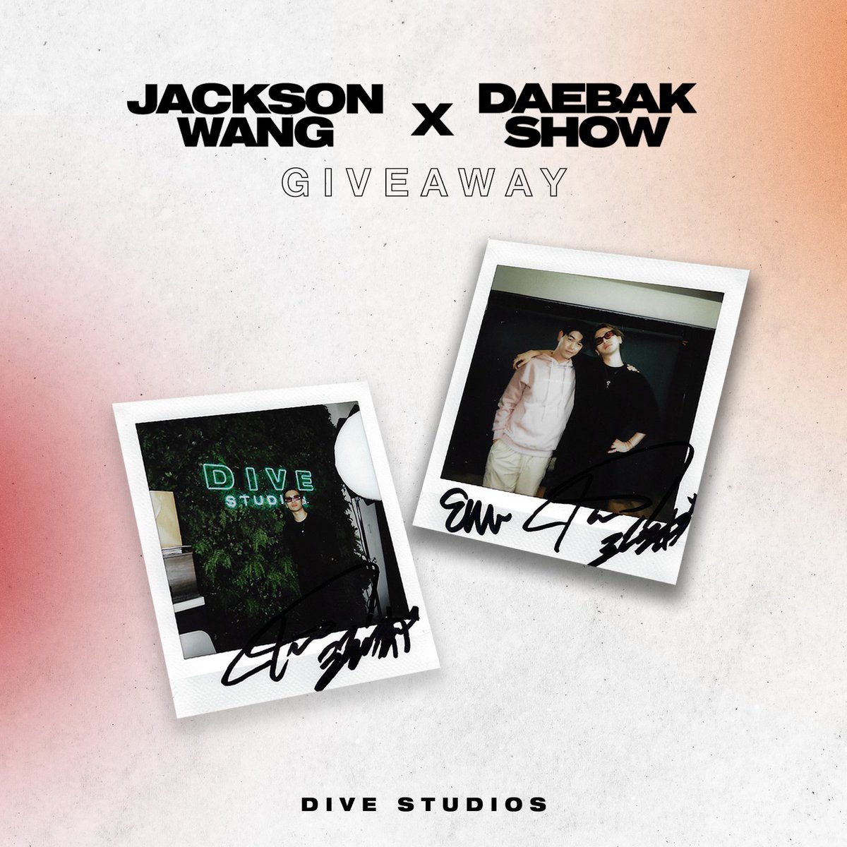 thedivestudios's tweet image. Hope you enjoyed part one of Jackson Wang on the Daebak Show!! Click the link for a chance to win 2 SIGNED Polaroids from Jackson ✨ 

gleam.io/BVfZ2/daebak-s…

@JacksonWang852

#JacksonWang #EricNam #Daebak #DIVEStudios