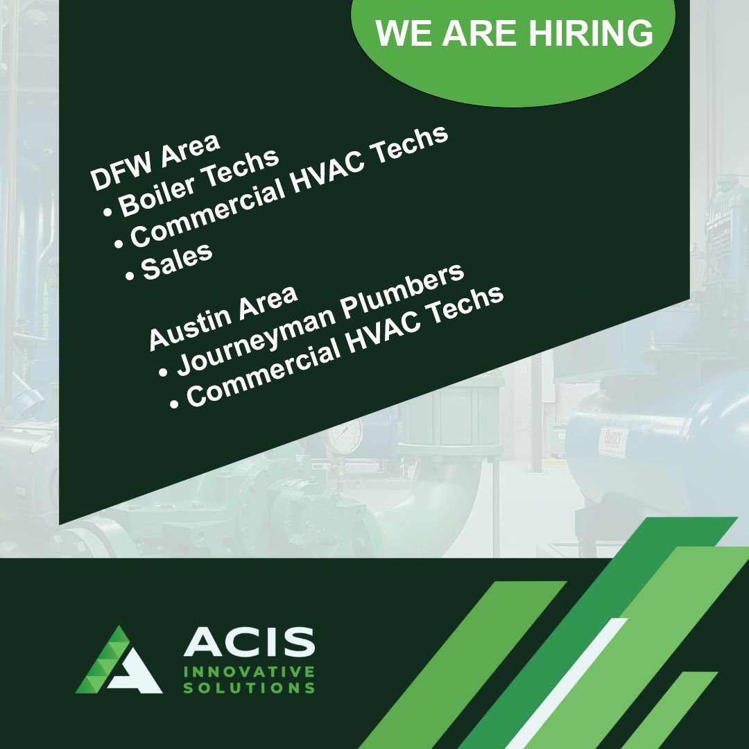 ACIS_INC's tweet image. ACIS is hiring. If you're interested in a career with stability in a fast-paced, dynamic environment, apply at acisinc.com/careers today!

Health Benefits, Company Vehicles, Equipment &amp;amp; Phone, Vacation Time &amp;amp; PTO &amp;amp; 6% 401K Match

#hvactech #boilertech #plumbers #hvacsales